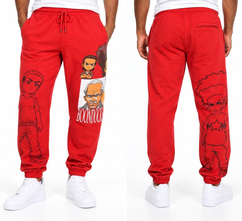 The Boondocks Men's Large Red Graphic Sweatpants Huey Riley Joggers Adult Swim